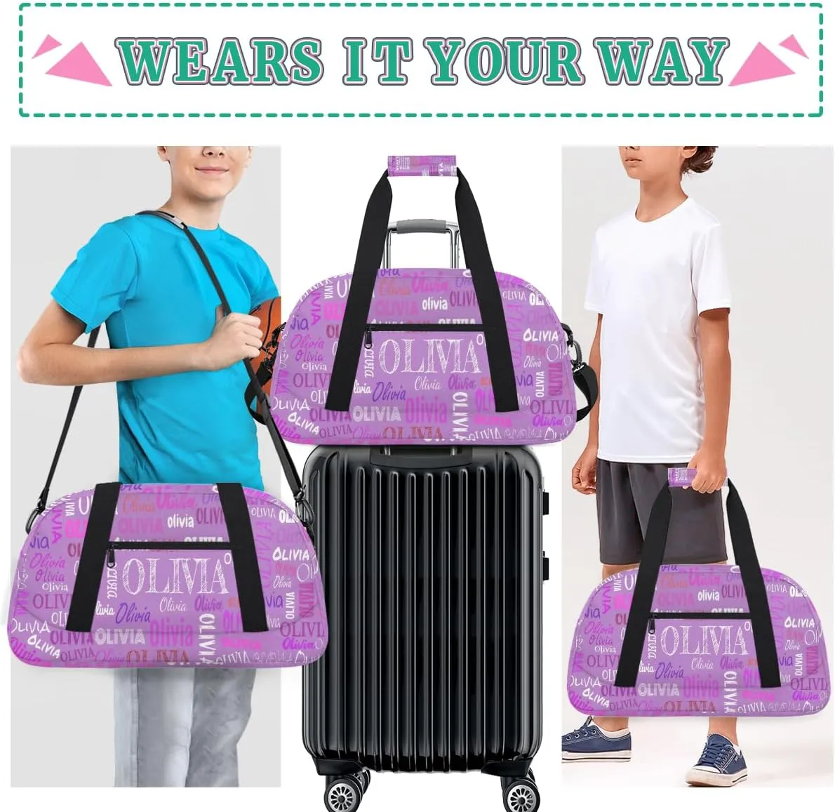 Personalized Dance Duffel Bags Name Girls, Custom Weekender Overnight Bag Waterproof Gym Bag for Travel Girls, Violet