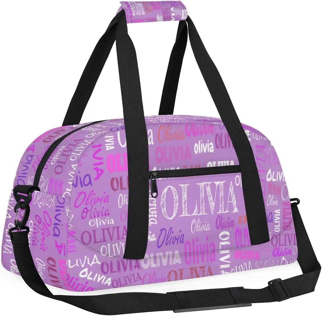 Personalized Dance Duffel Bags Name Girls, Custom Weekender Overnight Bag Waterproof Gym Bag for Travel Girls, Violet