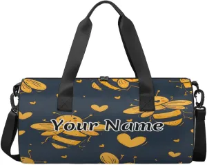 Personalized Duffel Bag for Women, Custom Animals Bees Gym Bag for Sports, Waterproof Dance Bag with Name, Lightweight Carryon Gym Bag, Honey Bee