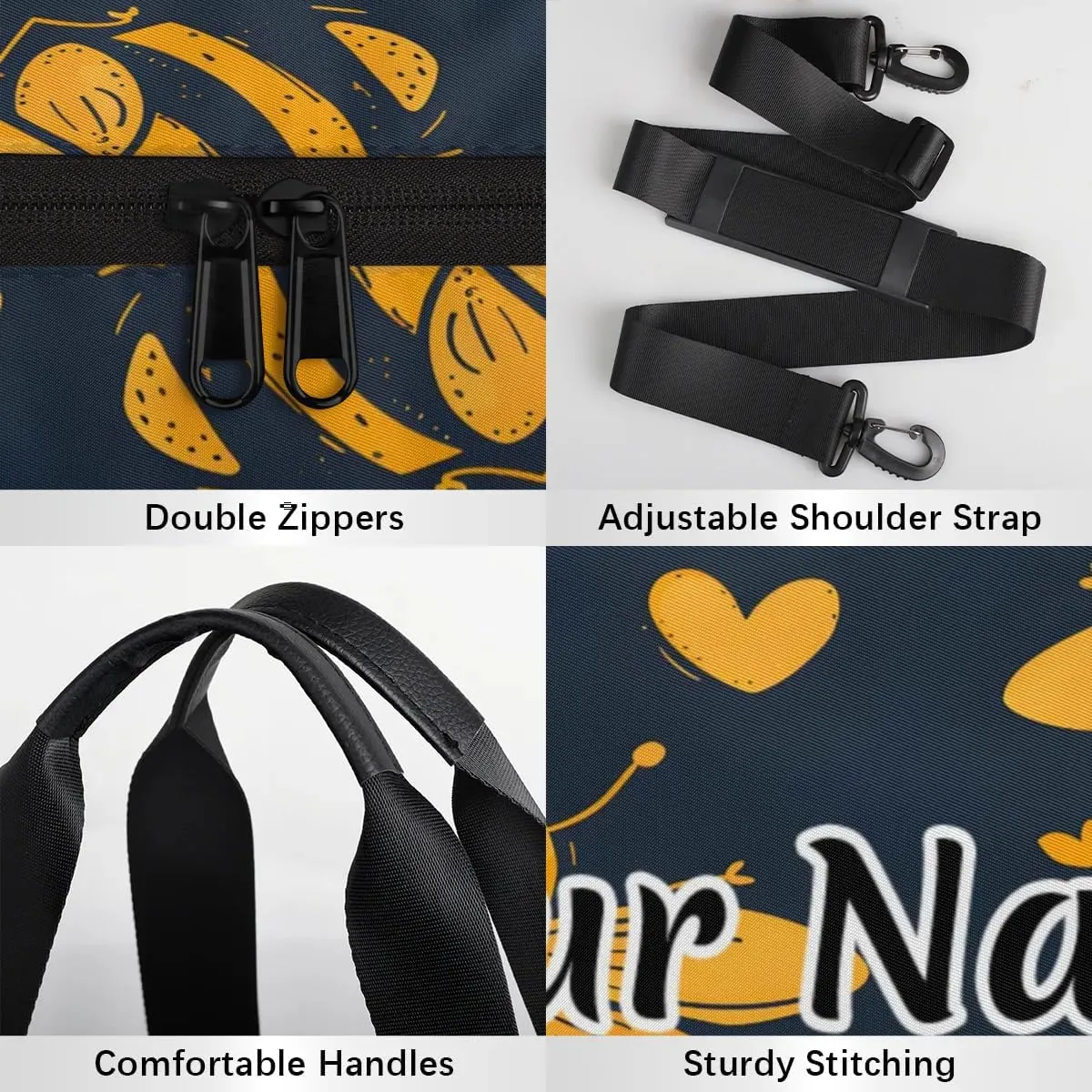 Personalized Duffel Bag for Women, Custom Animals Bees Gym Bag for Sports, Waterproof Dance Bag with Name, Lightweight Carryon Gym Bag, Honey Bee
