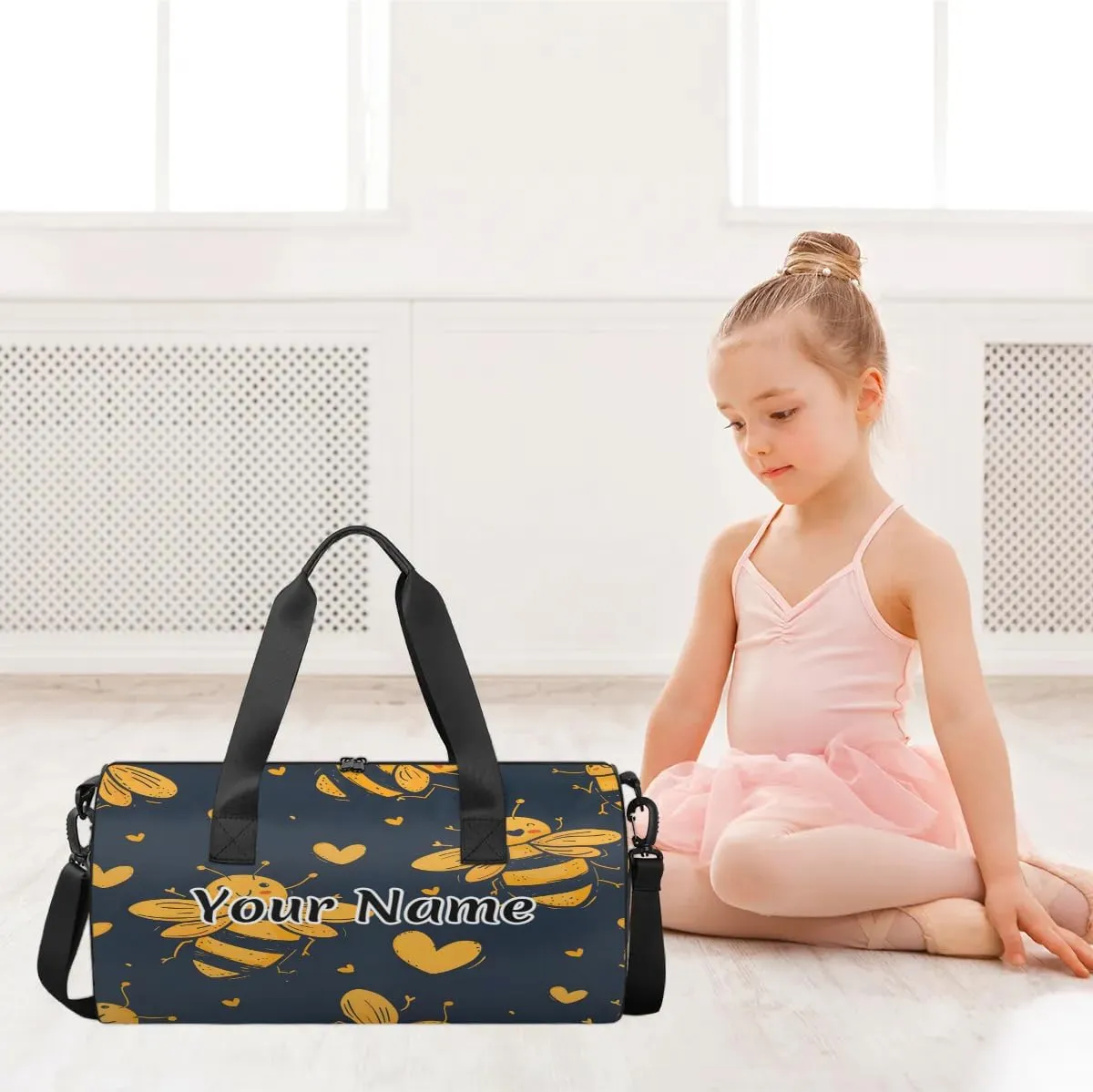 Personalized Duffel Bag for Women, Custom Animals Bees Gym Bag for Sports, Waterproof Dance Bag with Name, Lightweight Carryon Gym Bag, Honey Bee