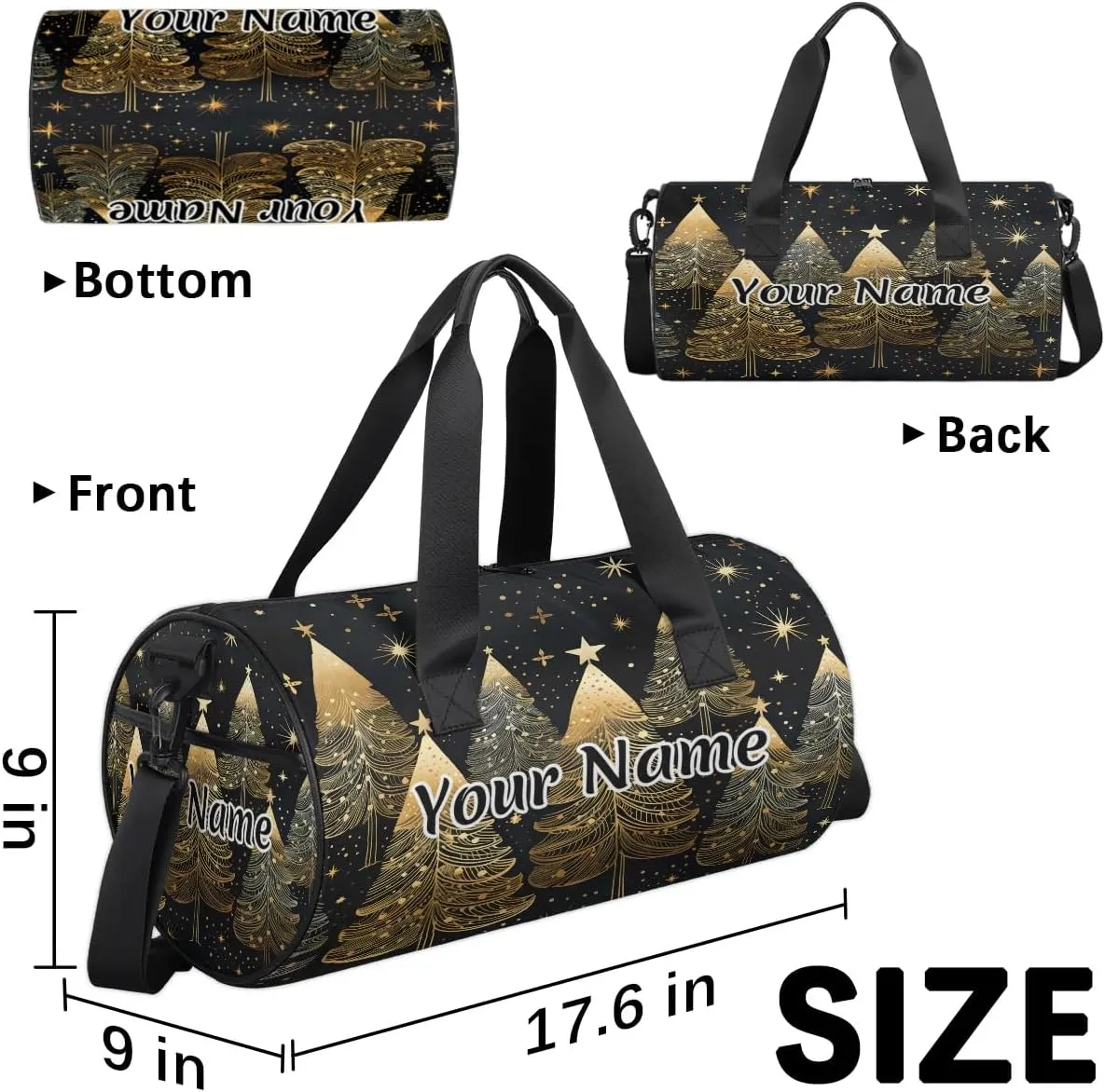 Personalized Duffel Bag for Women, Custom Christmas Trees Gym Bag for Sports, Waterproof Dance Bag with Name, Lightweight Carryon Gym Bag, Winter Snowflake Holiday