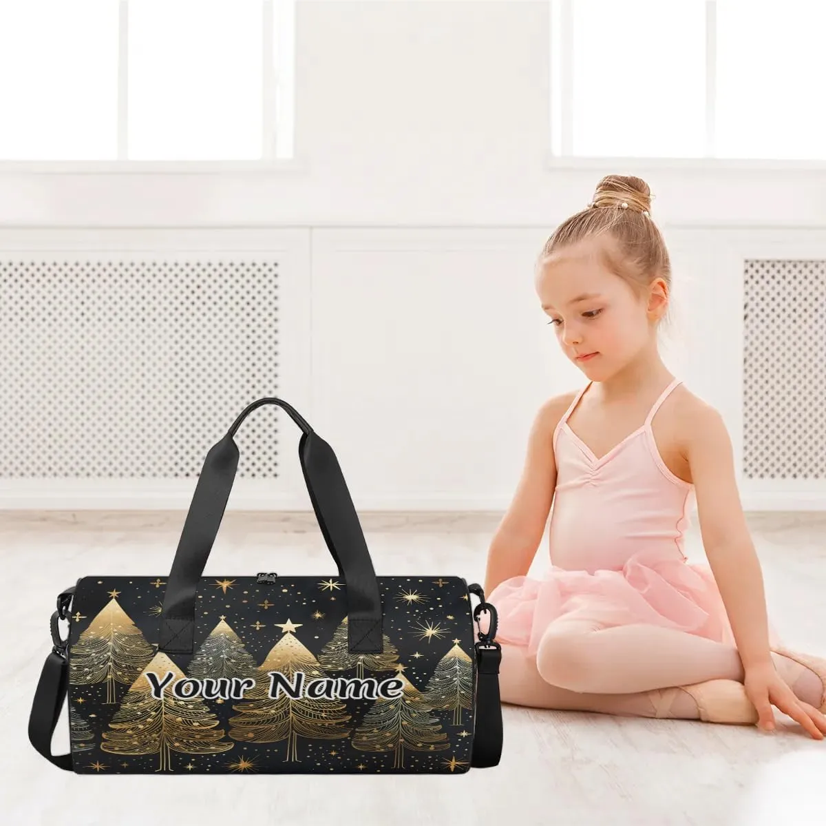 Personalized Duffel Bag for Women, Custom Christmas Trees Gym Bag for Sports, Waterproof Dance Bag with Name, Lightweight Carryon Gym Bag, Winter Snowflake Holiday