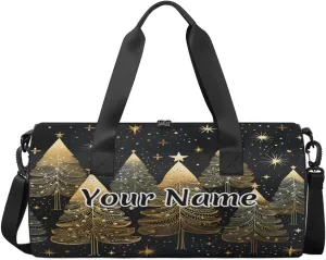 Personalized Duffel Bag for Women, Custom Christmas Trees Gym Bag for Sports, Waterproof Dance Bag with Name, Lightweight Carryon Gym Bag, Winter Snowflake Holiday
