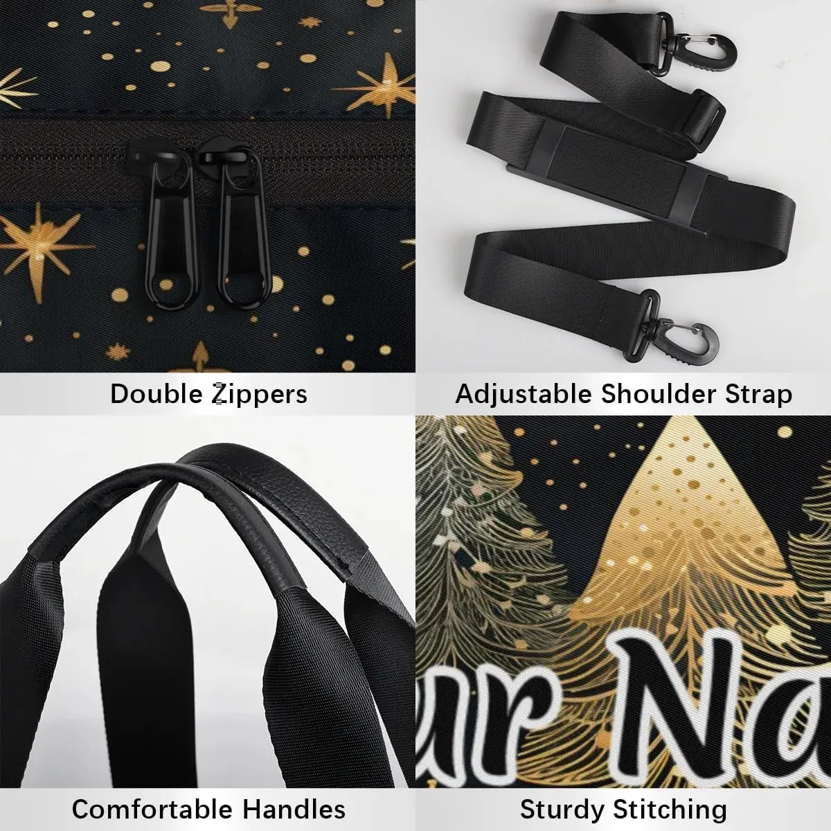 Personalized Duffel Bag for Women, Custom Christmas Trees Gym Bag for Sports, Waterproof Dance Bag with Name, Lightweight Carryon Gym Bag, Winter Snowflake Holiday