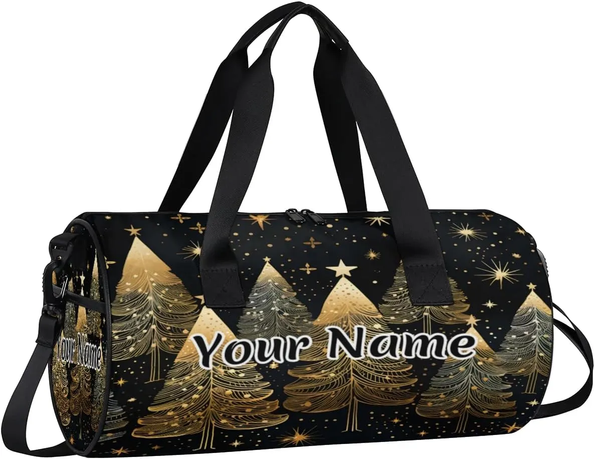 Personalized Duffel Bag for Women, Custom Christmas Trees Gym Bag for Sports, Waterproof Dance Bag with Name, Lightweight Carryon Gym Bag, Winter Snowflake Holiday