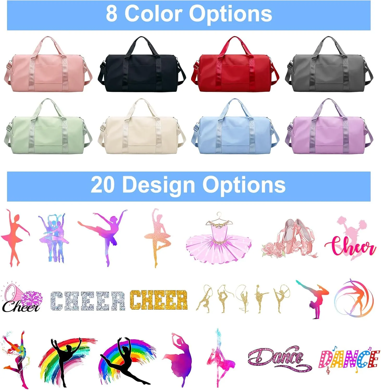 Personalized Duffle Travel Bag with Photo Name Text,Custom Ballet Dance Sport Gym Bag for Women Girls,Customized Dry Wet Separated Weekender Overnight Bags for Cheerleading Gift -Black