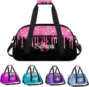 Personalized Glitter Dance Bag Duffel Bag for Girl, Custom Gym Bag Sport Duffel Bag, Ballet Bag Cheerleader Weekender Bags Travel Bag for Kids Hot Pink Dripping
