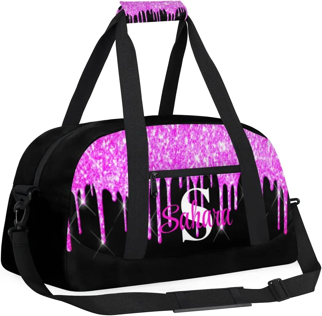 Personalized Glitter Dance Bag Duffel Bag for Girl, Custom Gym Bag Sport Duffel Bag, Ballet Bag Cheerleader Weekender Bags Travel Bag for Kids Purple Dripping