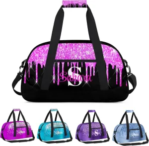 Personalized Glitter Dance Bag Duffel Bag for Girl, Custom Gym Bag Sport Duffel Bag, Ballet Bag Cheerleader Weekender Bags Travel Bag for Kids Purple Dripping