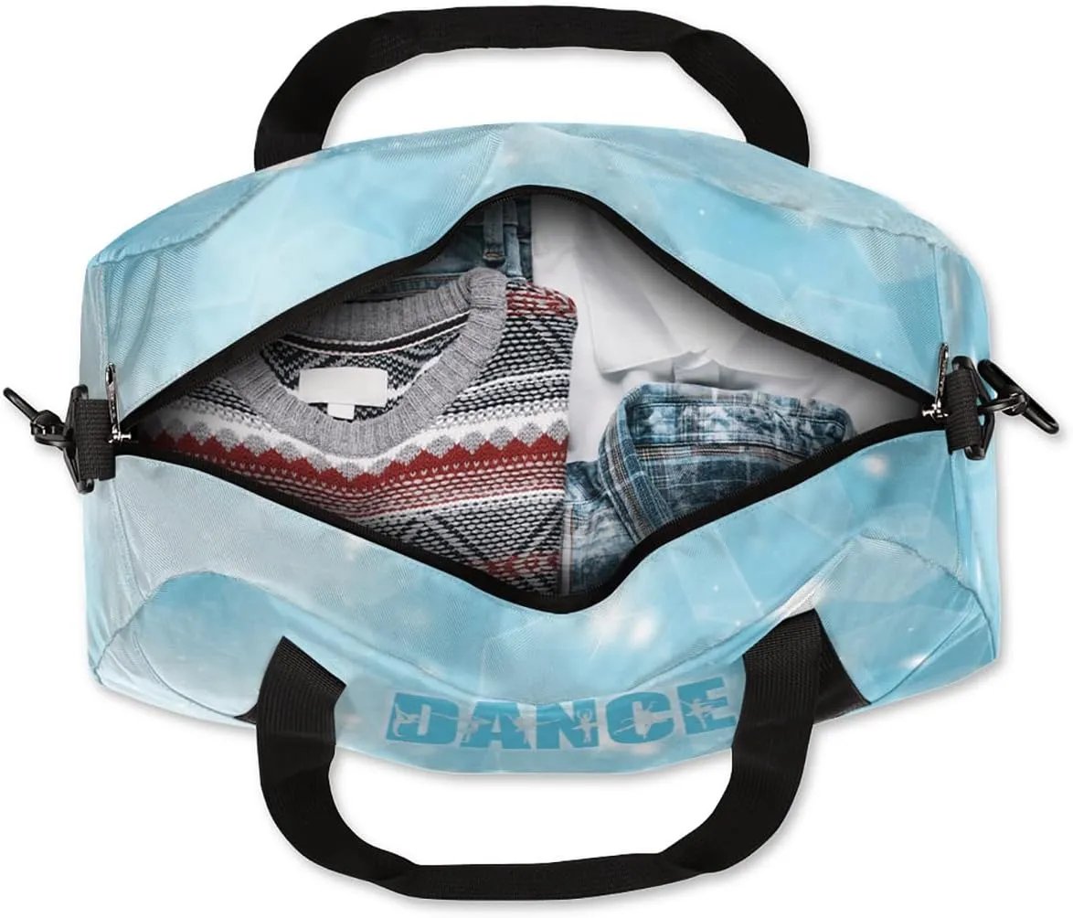 Personalized Gym Bag for Girls Teens, Custom Dance Bag Overnight Small Duffel Bag Carry On Weekend Sports Travel Bag for School Practice Gymnastics Ballet, Blue Stars Dance