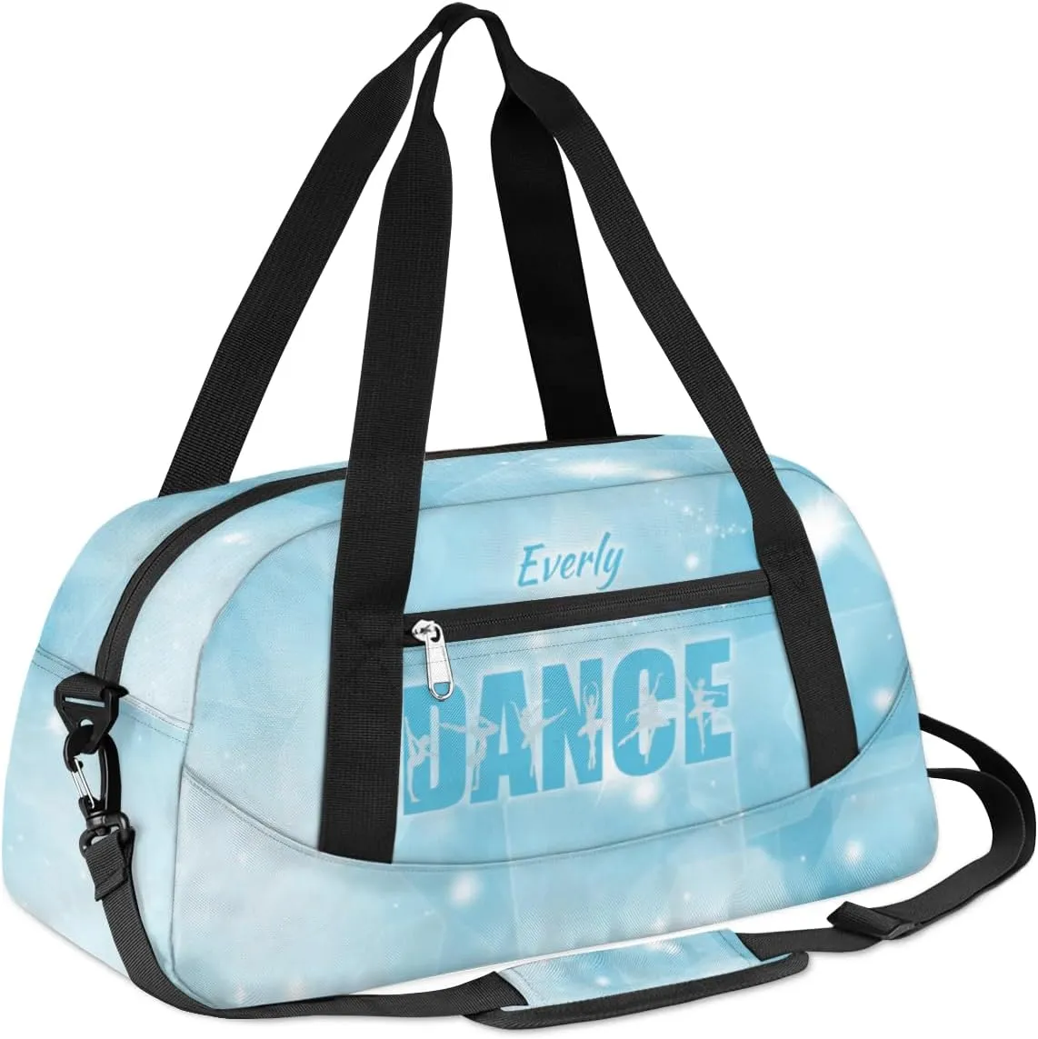 Personalized Gym Bag for Girls Teens, Custom Dance Bag Overnight Small Duffel Bag Carry On Weekend Sports Travel Bag for School Practice Gymnastics Ballet, Blue Stars Dance