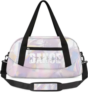 Personalized Gym Bag for Girls Teens, Custom Dance Bag Overnight Small Duffel Bag Carry On Weekend Sports Travel Bag for School Practice Gymnastics Ballet, White Neon