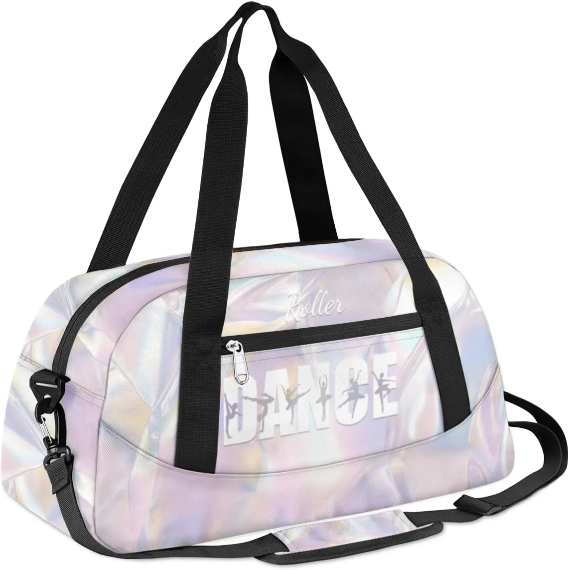 Personalized Gym Bag for Girls Teens, Custom Dance Bag Overnight Small Duffel Bag Carry On Weekend Sports Travel Bag for School Practice Gymnastics Ballet, White Neon