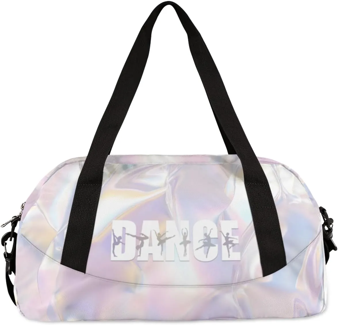 Personalized Gym Bag for Girls Teens, Custom Dance Bag Overnight Small Duffel Bag Carry On Weekend Sports Travel Bag for School Practice Gymnastics Ballet, White Neon