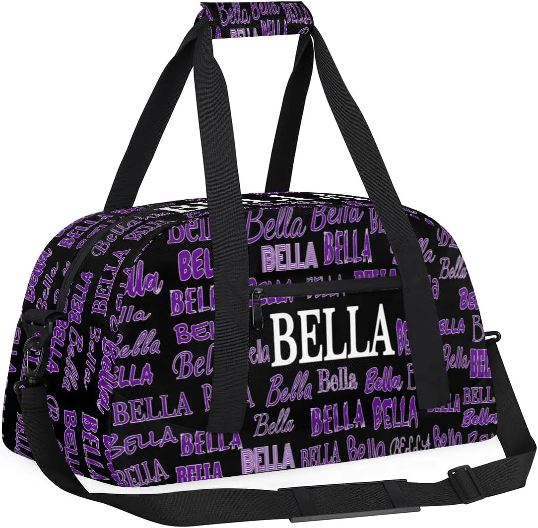 Personalized Gym Bag Kids Boys, Custom Name Carry On Weekender Gymnastics Dance Bag for Men Traveling Business Trip, Black Background Purple Name