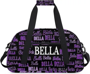 Personalized Gym Bag Kids Boys, Custom Name Carry On Weekender Gymnastics Dance Bag for Men Traveling Business Trip, Black Background Purple Name