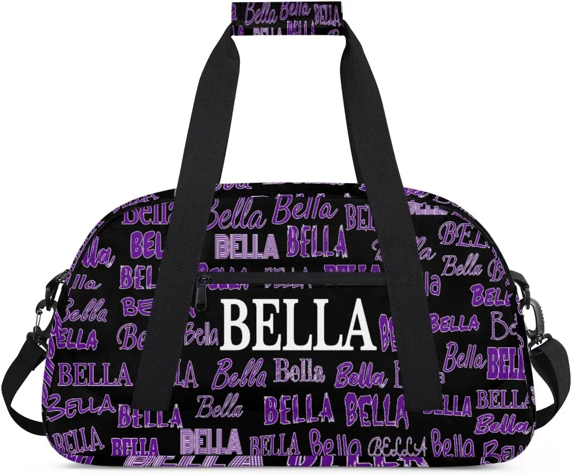 Personalized Gym Bag Kids Boys, Custom Name Carry On Weekender Gymnastics Dance Bag for Men Traveling Business Trip, Black Background Purple Name