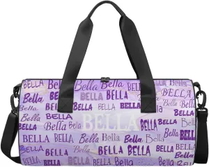 Personalized Gymnastics Bag Names for Girls Teens, Custom Name Sport Fitness Duffle Gym Barrel Training Bag Travel Weekender Lightweight Bags, Light Purple Marble Texture