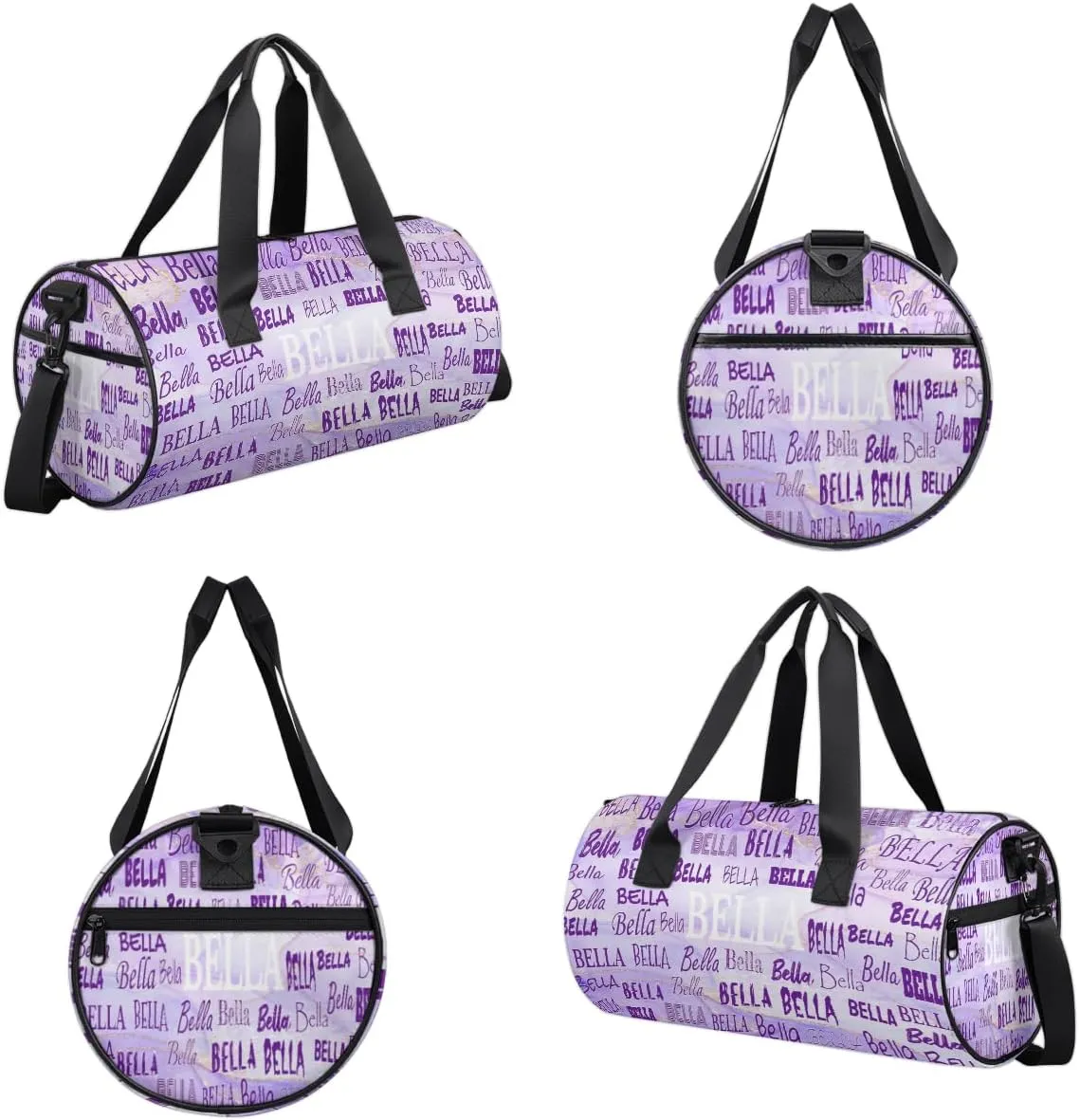 Personalized Gymnastics Bag Names for Girls Teens, Custom Name Sport Fitness Duffle Gym Barrel Training Bag Travel Weekender Lightweight Bags, Light Purple Marble Texture