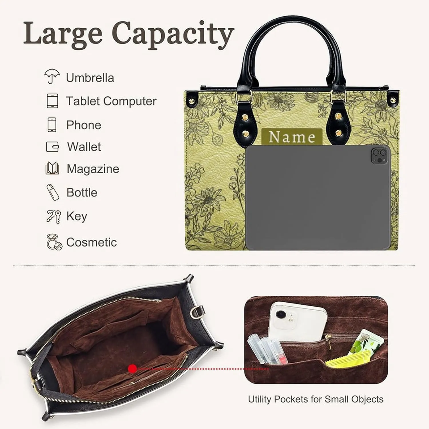 Personalized Handbag Gifts for Her - PU Leather Bags - Custom Women Tote Bag for Mother’s Day, Birthday, Wedding