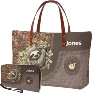 Personalized Handbag with Leather Wallet Set for Women, Custom Name Purse Set Large Top Handle Purse with Wallet
