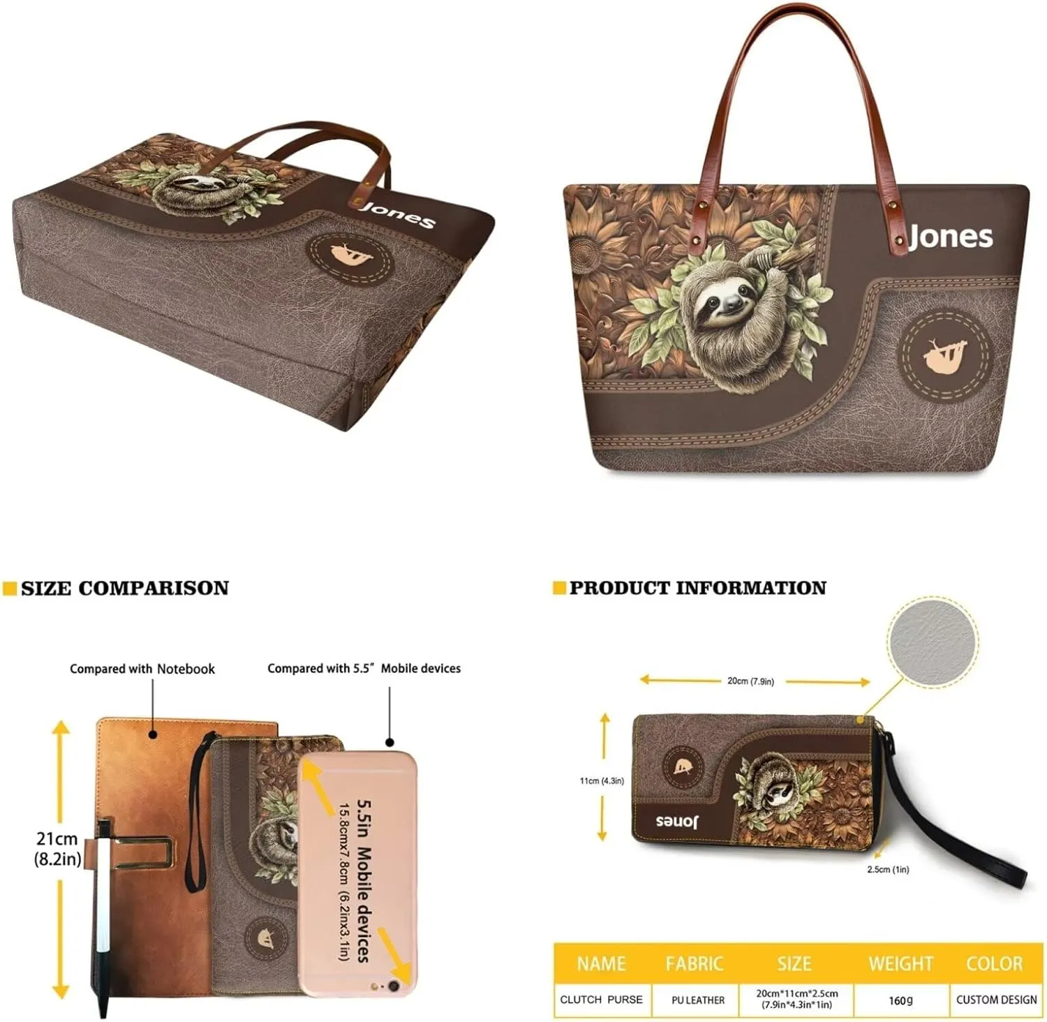 Personalized Handbag with Leather Wallet Set for Women, Custom Name Purse Set Large Top Handle Purse with Wallet