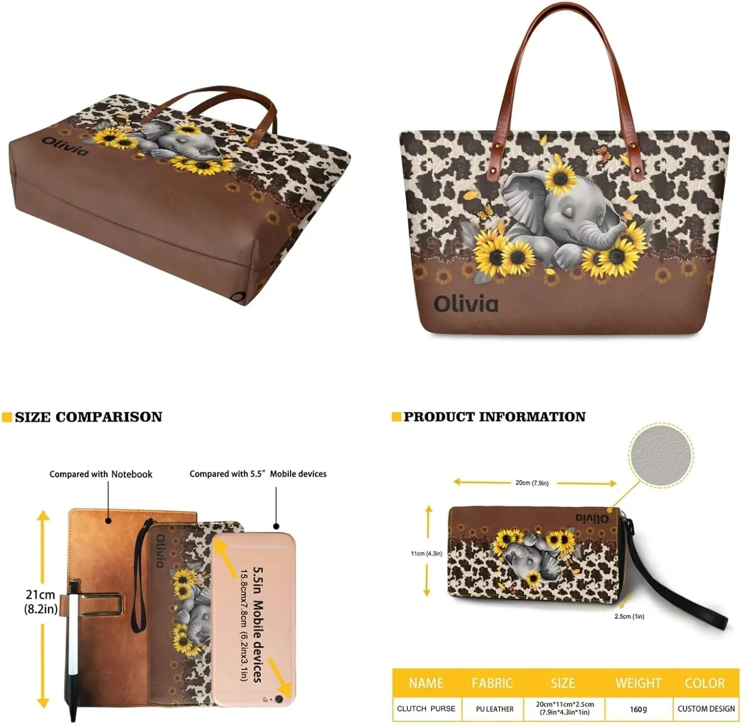 Personalized Handbag with Leather Wallet Set for Women, Custom Name Purse Set Large Top Handle Purse with Wallet