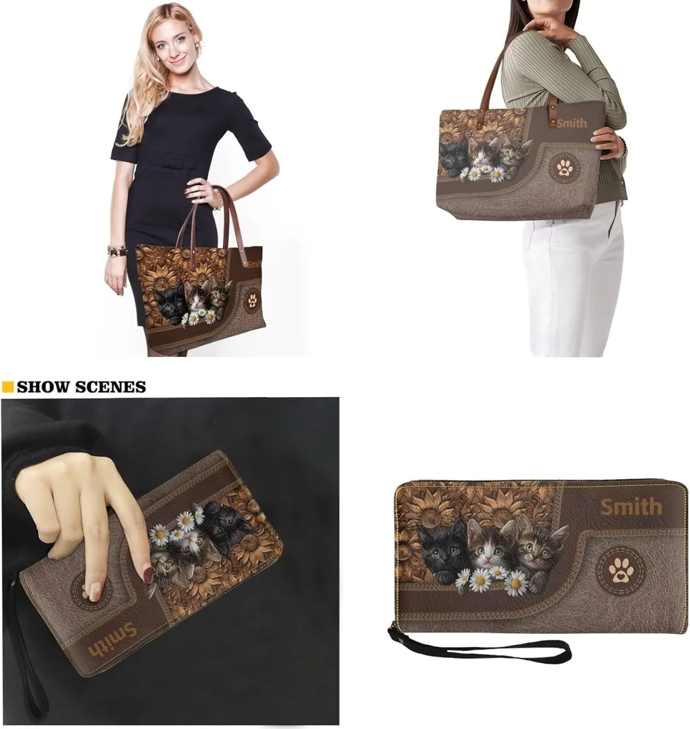 Personalized Handbag with Leather Wallet Set for Women, Custom Name Purse Set Large Top Handle Purse with Wallet