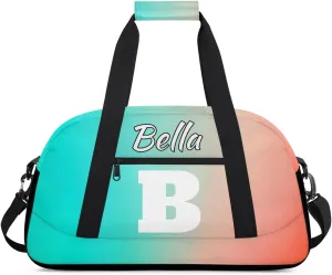 Personalized Initial Gym Duffel Bag, Monogrammed Gifts Sports Duffel Bag Weekender Overnight Bag for Women Men, Blue Pink