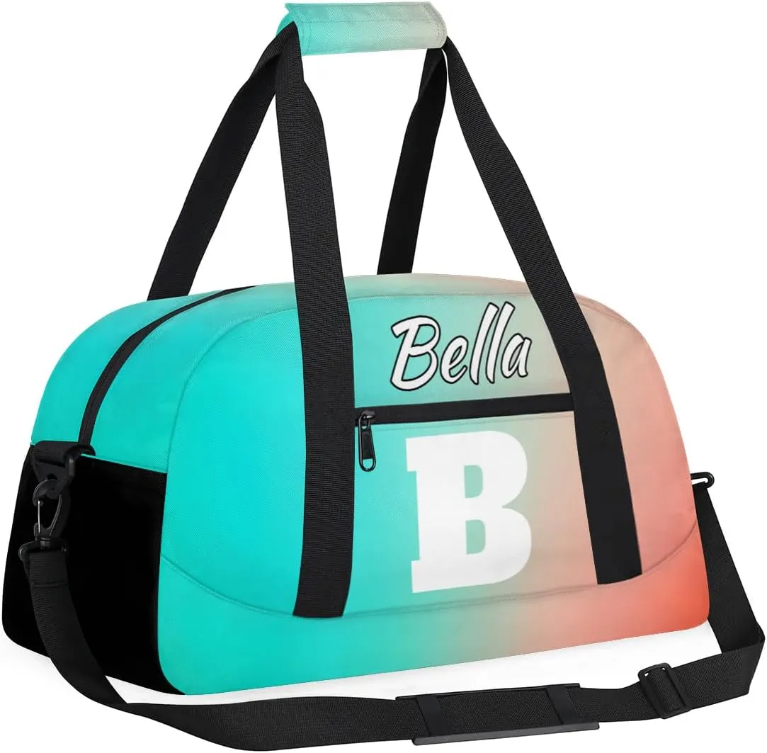 Personalized Initial Gym Duffel Bag, Monogrammed Gifts Sports Duffel Bag Weekender Overnight Bag for Women Men, Blue Pink