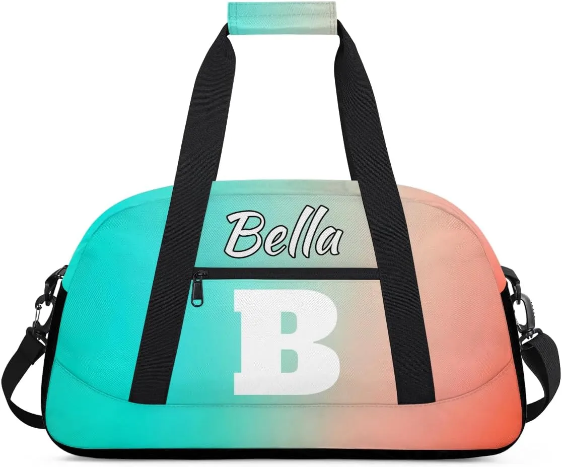 Personalized Initial Gym Duffel Bag, Monogrammed Gifts Sports Duffel Bag Weekender Overnight Bag for Women Men, Blue Pink