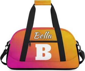 Personalized Initial Gym Duffel Bag, Monogrammed Gifts Sports Duffel Bag Weekender Overnight Bag for Women Men, Red Yellow