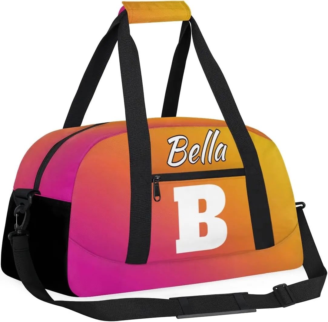 Personalized Initial Gym Duffel Bag, Monogrammed Gifts Sports Duffel Bag Weekender Overnight Bag for Women Men, Red Yellow