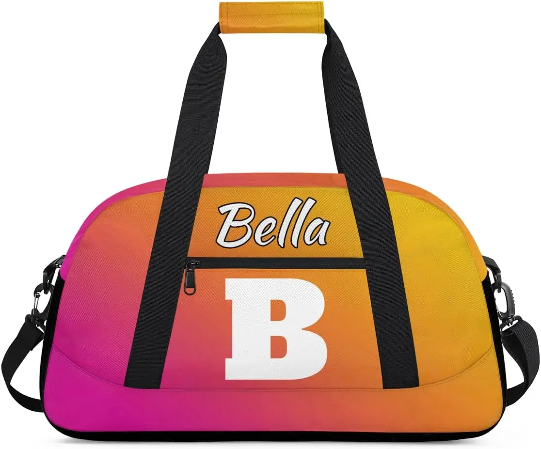 Personalized Initial Gym Duffel Bag, Monogrammed Gifts Sports Duffel Bag Weekender Overnight Bag for Women Men, Red Yellow