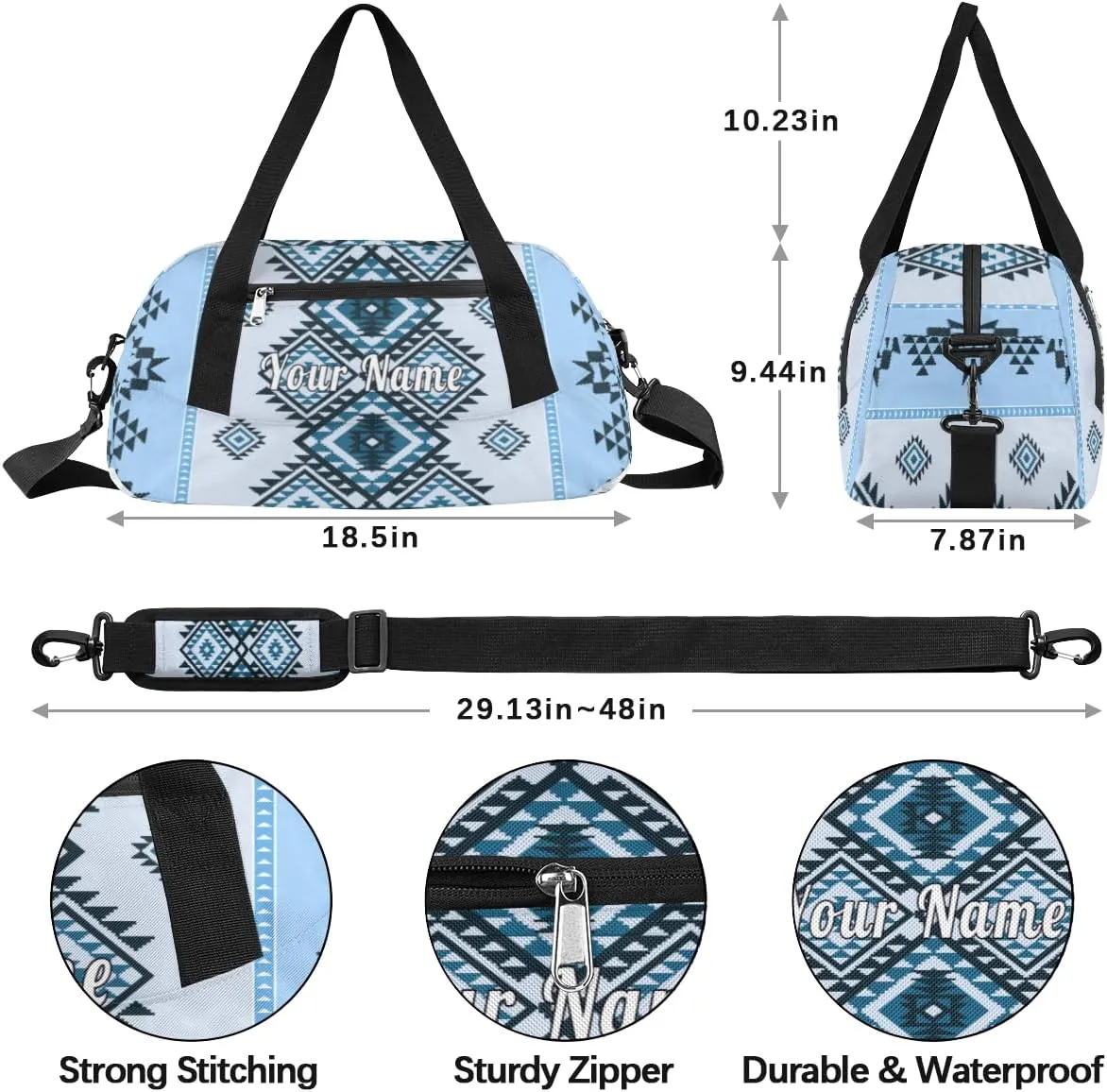 Personalized Kids Duffel Bag Abstract Indian Indigenous Aztec,Custom Sport Gym Bag for Boys Girls,WWeekender Overnight Bags Travel Duffel Bag,Customized Kids Gift