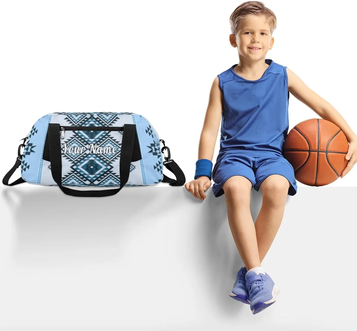 Personalized Kids Duffel Bag Abstract Indian Indigenous Aztec,Custom Sport Gym Bag for Boys Girls,WWeekender Overnight Bags Travel Duffel Bag,Customized Kids Gift
