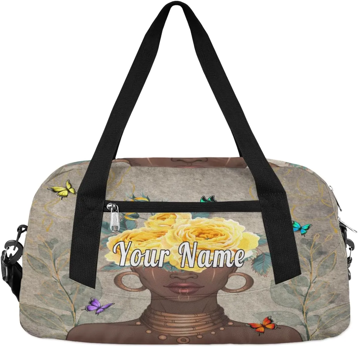 Personalized Kids Duffel Bag African Afro Woman Butterfly,Custom Sport Gym Bag for Boys Girls,WWeekender Overnight Bags Travel Duffel Bag,Customized Kids Gift