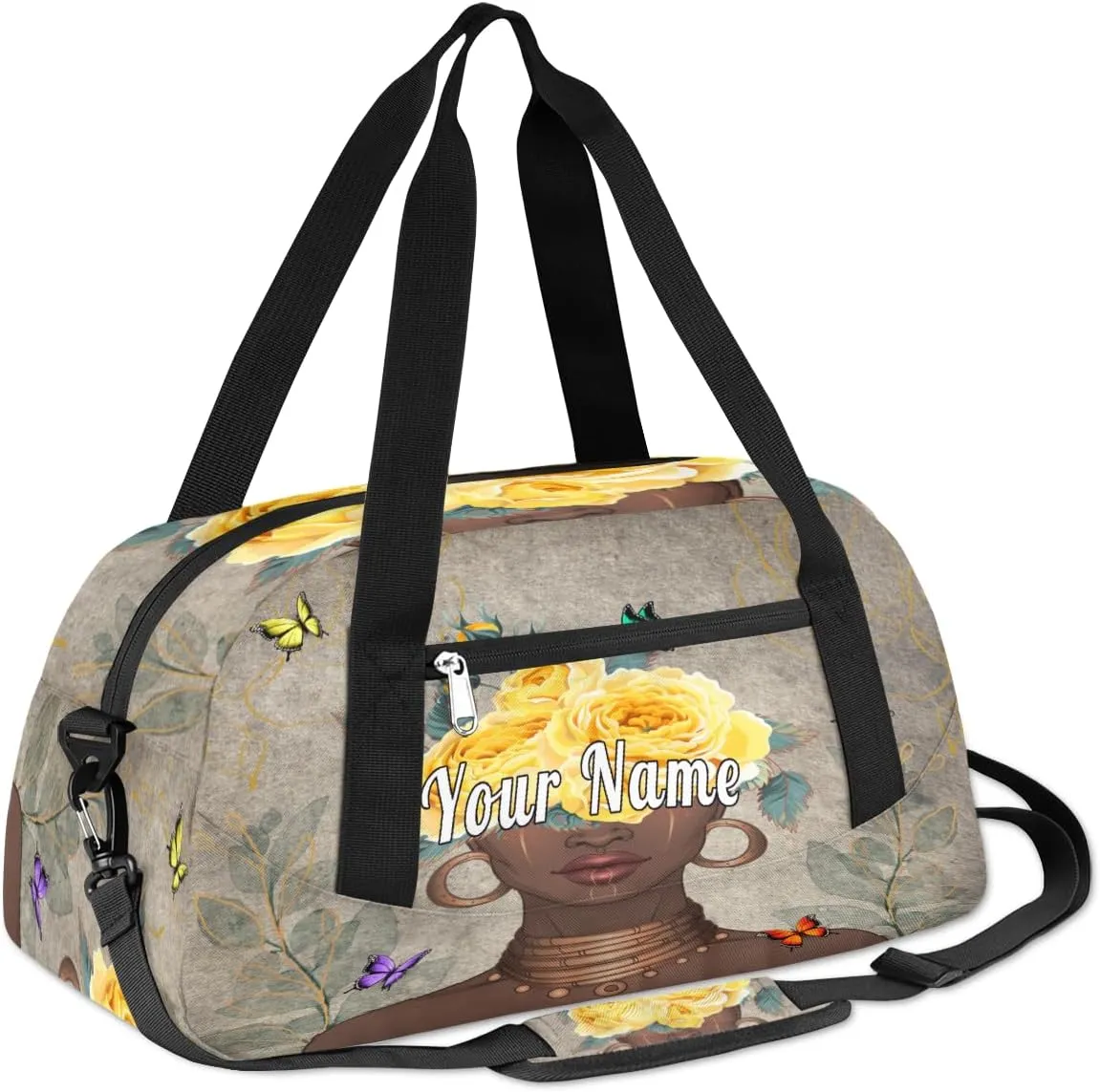 Personalized Kids Duffel Bag African Afro Woman Butterfly,Custom Sport Gym Bag for Boys Girls,WWeekender Overnight Bags Travel Duffel Bag,Customized Kids Gift