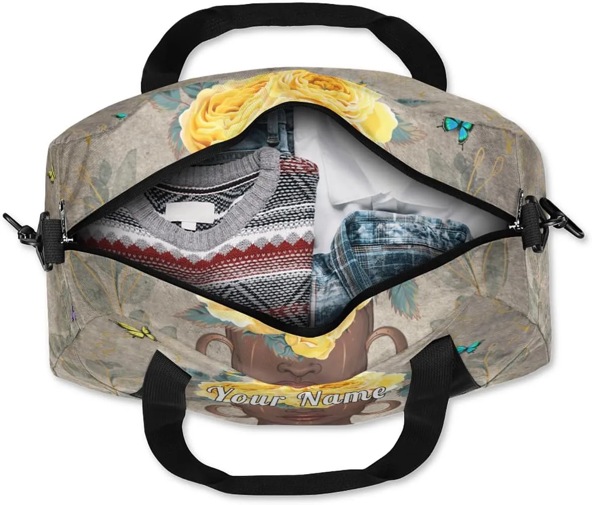 Personalized Kids Duffel Bag African Afro Woman Butterfly,Custom Sport Gym Bag for Boys Girls,WWeekender Overnight Bags Travel Duffel Bag,Customized Kids Gift