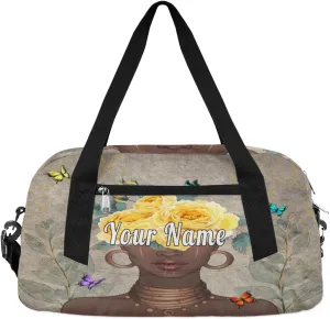 Personalized Kids Duffel Bag African Afro Woman Butterfly,Custom Sport Gym Bag for Boys Girls,WWeekender Overnight Bags Travel Duffel Bag,Customized Kids Gift