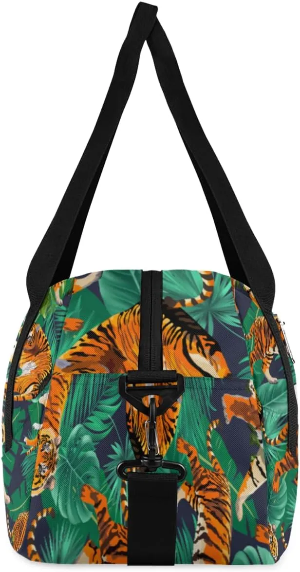 Personalized Kids Duffel Bag African Animal Tiger Palm,Custom Sport Gym Bag for Boys Girls,WWeekender Overnight Bags Travel Duffel Bag,Customized Kids Gift