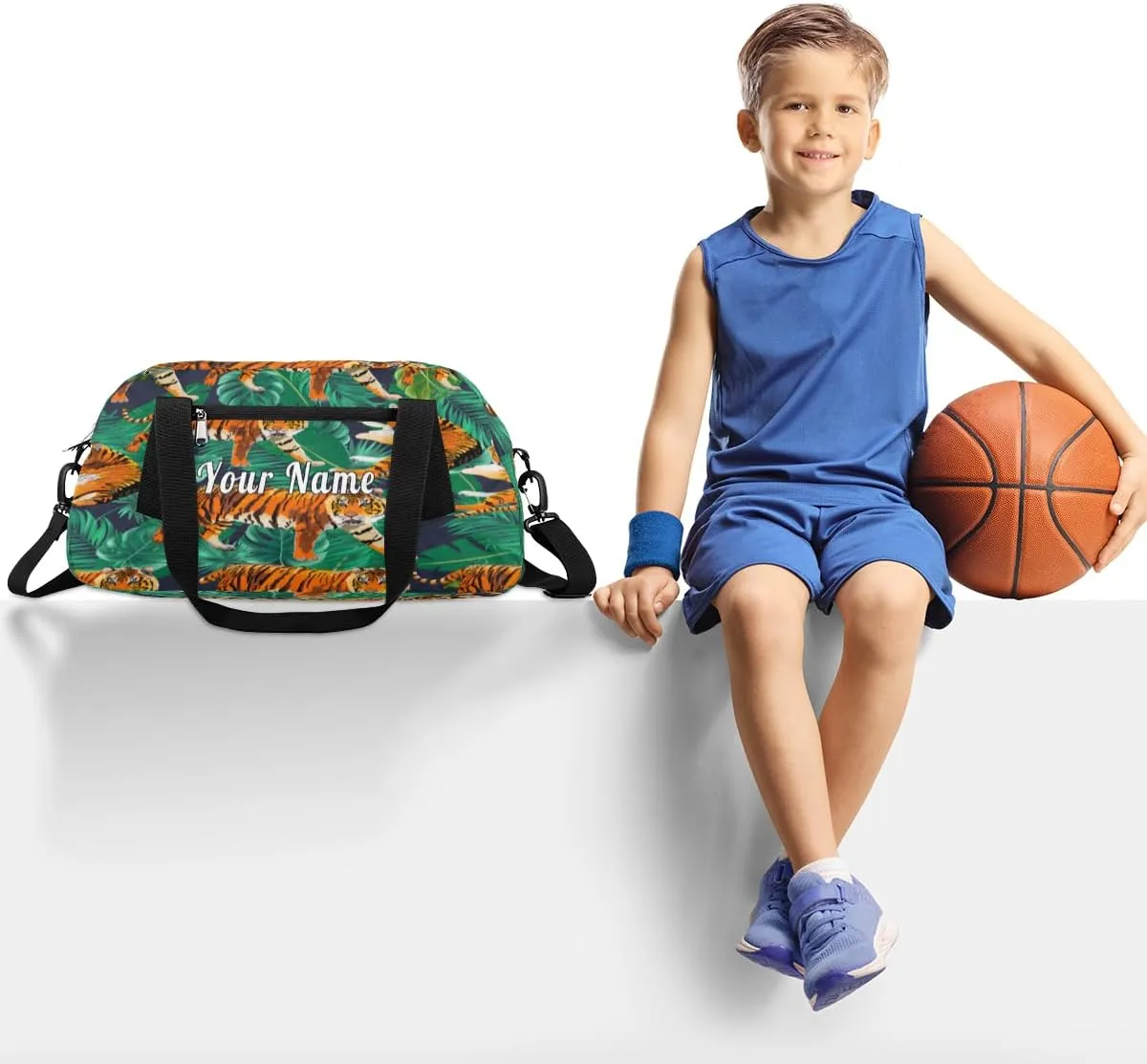 Personalized Kids Duffel Bag African Animal Tiger Palm,Custom Sport Gym Bag for Boys Girls,WWeekender Overnight Bags Travel Duffel Bag,Customized Kids Gift