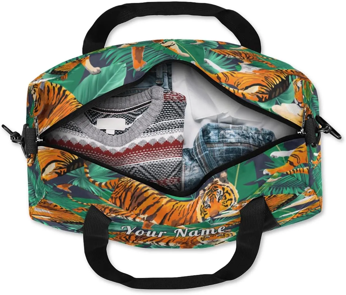 Personalized Kids Duffel Bag African Animal Tiger Palm,Custom Sport Gym Bag for Boys Girls,WWeekender Overnight Bags Travel Duffel Bag,Customized Kids Gift