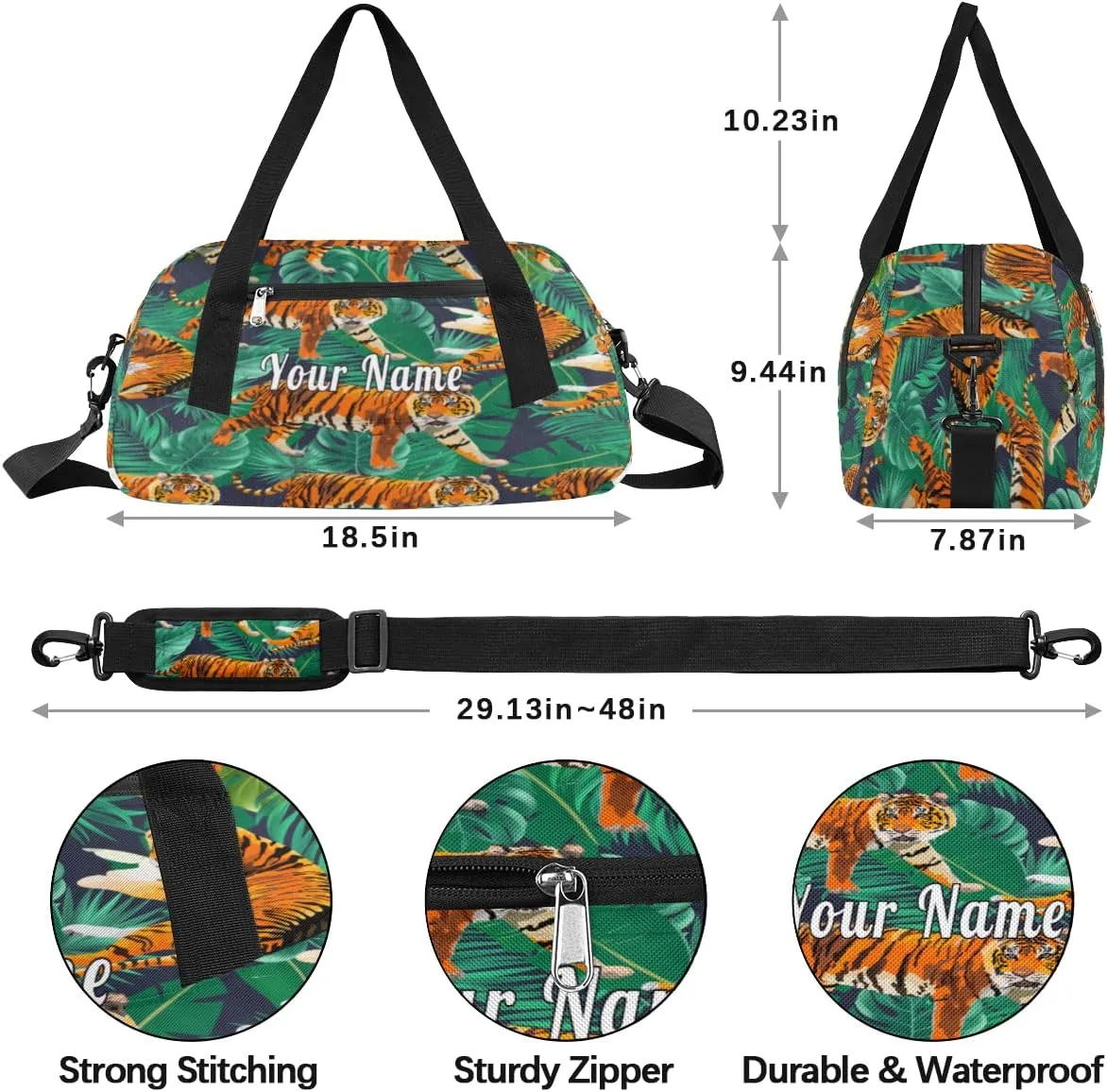 Personalized Kids Duffel Bag African Animal Tiger Palm,Custom Sport Gym Bag for Boys Girls,WWeekender Overnight Bags Travel Duffel Bag,Customized Kids Gift