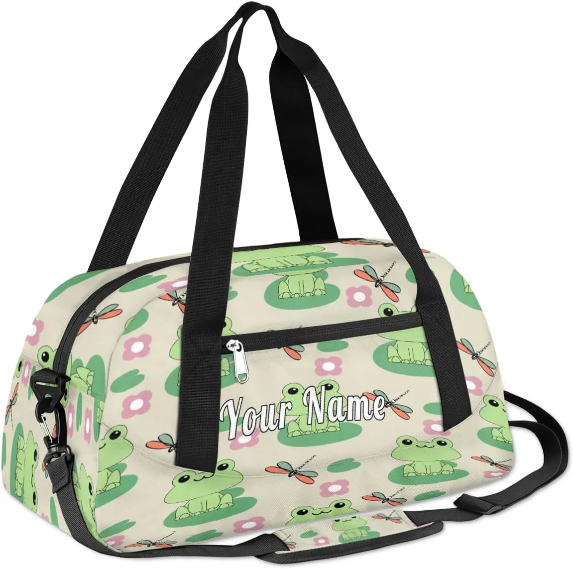 Personalized Kids Duffel Bag Animal Frog Dragonfly,Custom Sport Gym Bag for Boys Girls,WWeekender Overnight Bags Travel Duffel Bag,Customized Kids Gift