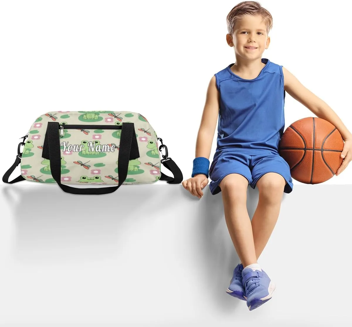 Personalized Kids Duffel Bag Animal Frog Dragonfly,Custom Sport Gym Bag for Boys Girls,WWeekender Overnight Bags Travel Duffel Bag,Customized Kids Gift