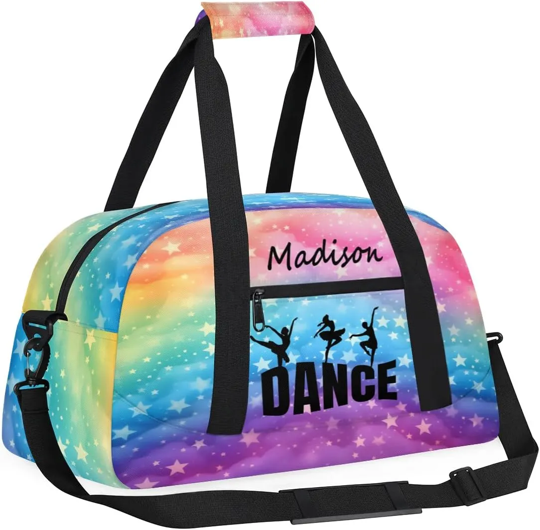 Personalized Kids Duffel Bag Ballet Dancer Dance,Custom Sport Gym Bag for Boys Girls,Weekender Overnight Bags Travel Duffel Bag,Customized Kids Gift Rainbow