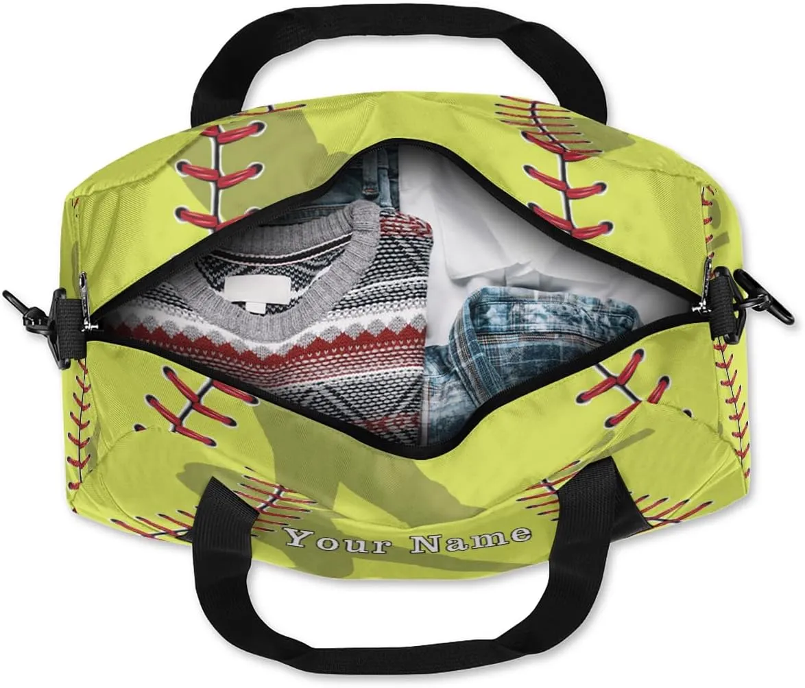 Personalized Kids Duffel Bag Baseball Softball Lace,Custom Sport Gym Bag for Boys Girls,Weekender Overnight Bags Travel Duffel Bag,Customized Kids Gift