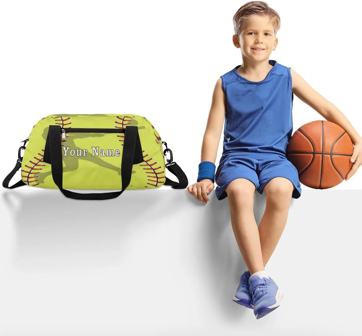 Personalized Kids Duffel Bag Baseball Softball Lace,Custom Sport Gym Bag for Boys Girls,Weekender Overnight Bags Travel Duffel Bag,Customized Kids Gift